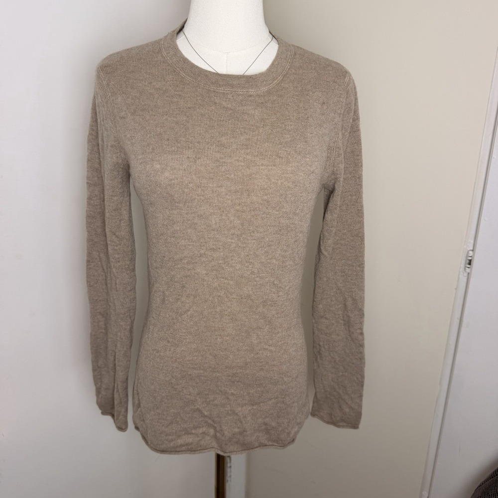Garnet Hill Womens Tan 100% Cashmere Cable Knit Crewneck Sweater Size XS